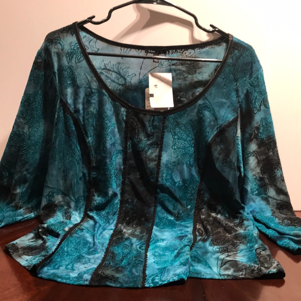 Sami & Lo Turquoise Velvet/silk top